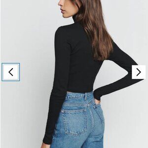 Reformation Davy Cropped Ribbed Turtleneck Tee Black - Size XS